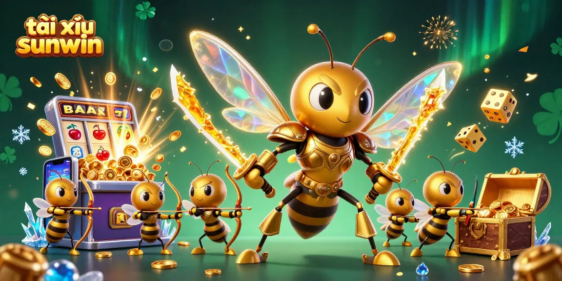 Engage with tài xỉu sunwin players as golden hornet characters embrace casino excitement amidst dynamic visuals.