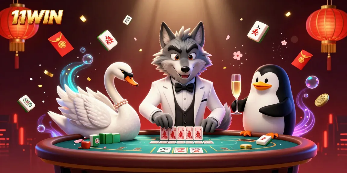 Experience thrilling 11WIN baccarat action with charming characters in a vibrant casino scene.