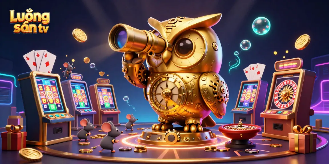 Lương sơn tv offers thrilling casino action with golden owl overseeing a vibrant, dynamic gaming scene full of excitement.