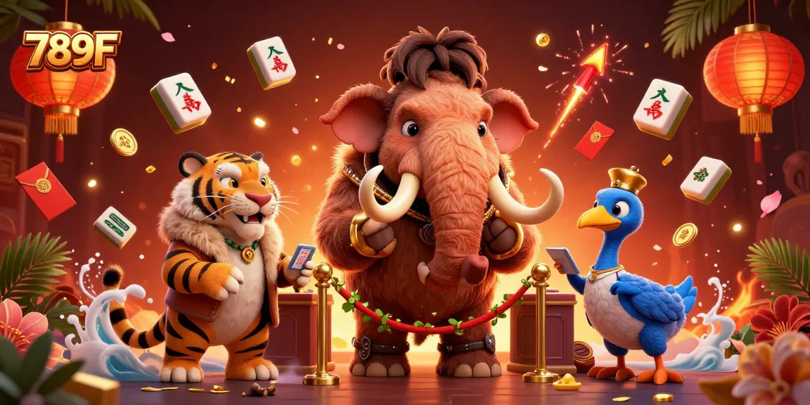 Experience the exciting world of 789F online casino with a vibrant scene featuring wildlife characters and gambling elements.