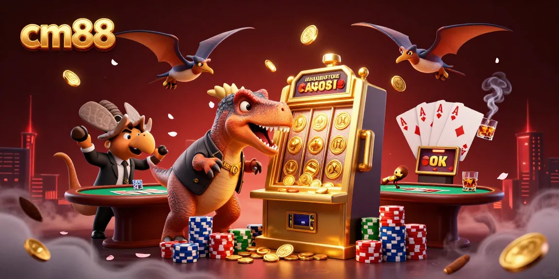Experience the thrilling jackpot action at cm88 with a pachycephalosaurus winning coins from a slot machine.