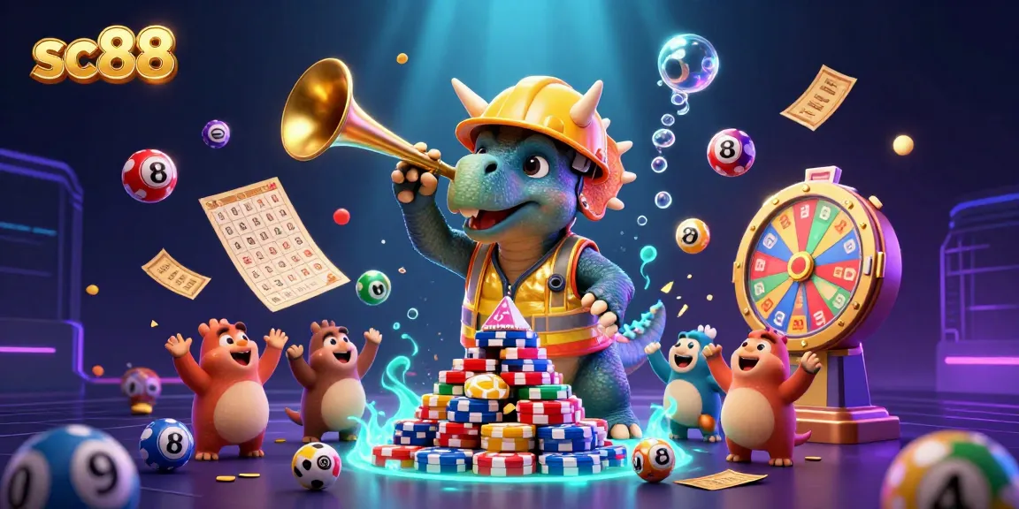 Experience sc88 with vibrant lottery fun and colorful casino excitement in a playful 3D illustration.
